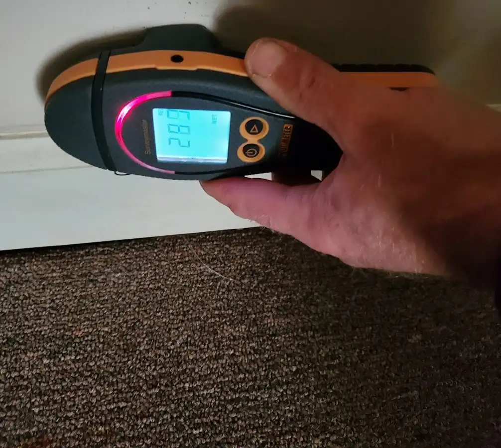 Moisture detection at baseboard during Burst Pipe Cleanup in Heath